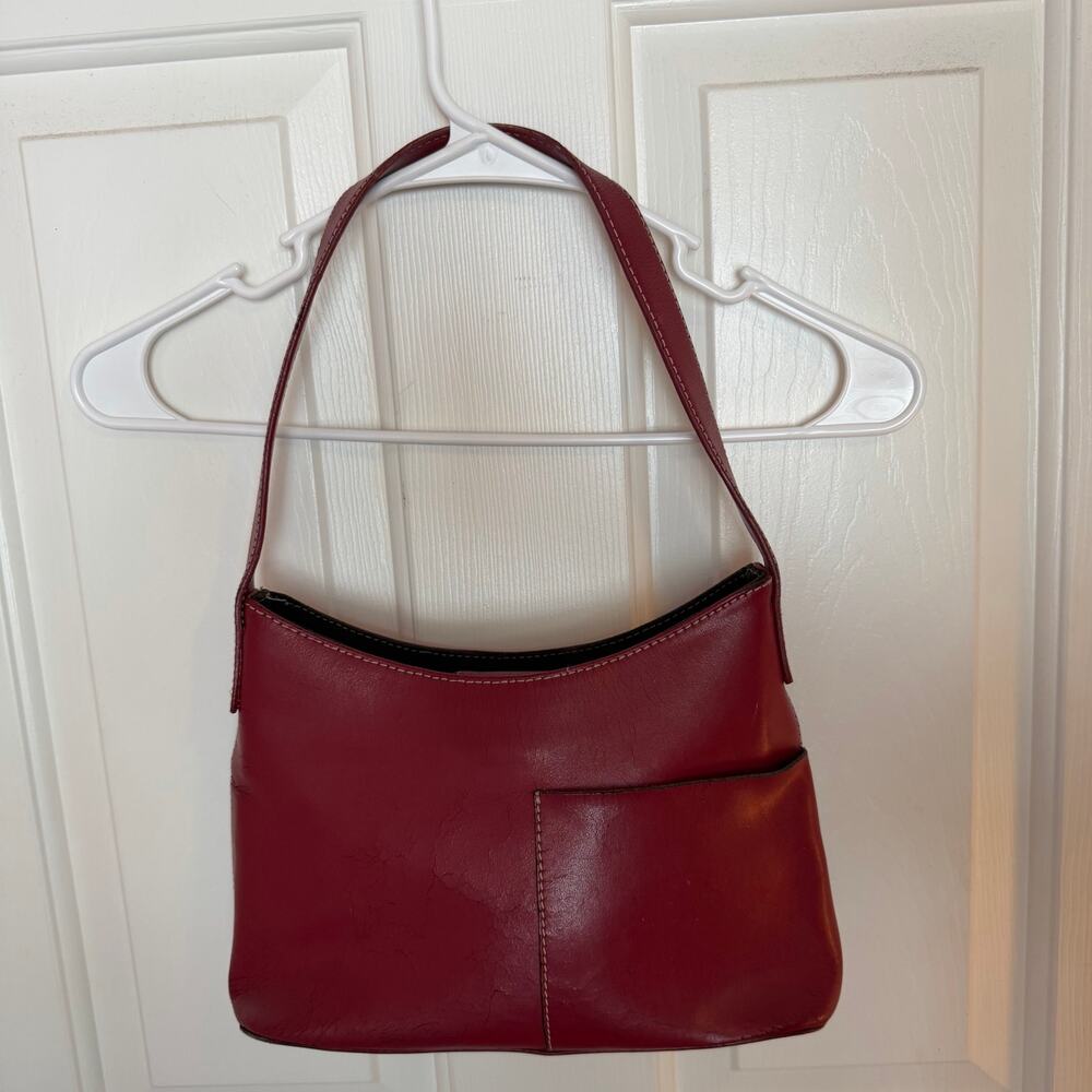 Red Leather Over The Shoulder Bag with Button Closure Purse Shoulder Bag